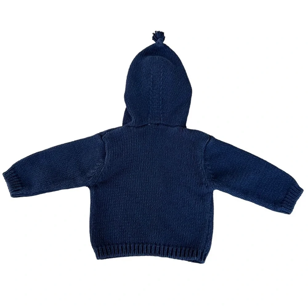 BabyGap Snowman Hooded Knit Sweater Newborn 3-6 Months Navy Blue Christmas GUC